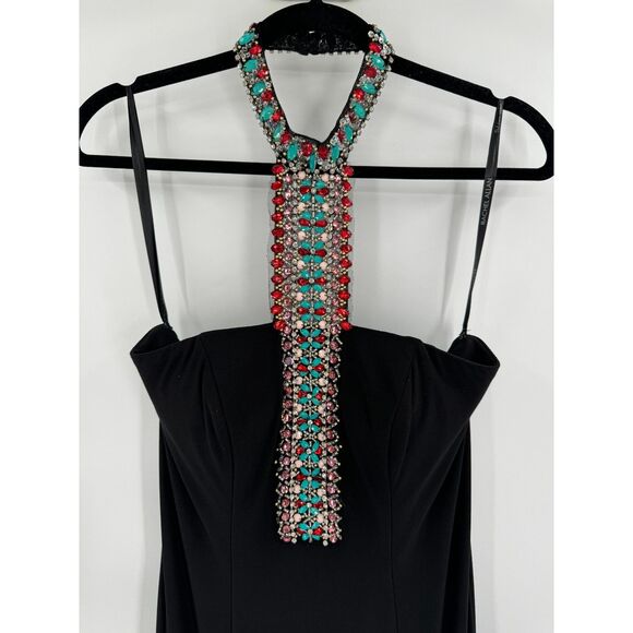 RACHEL ALLAN Black Beaded Choker Halter Top Backless Princess 2090 Prom Dress 8 - Picture 4 of 9